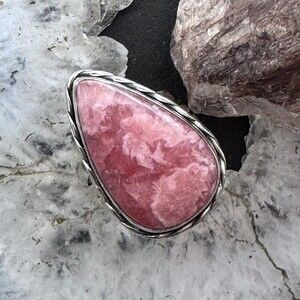 Sterling Silver Southwestern Style Teardrop Rhodochrosite Ring Size 7 For Women